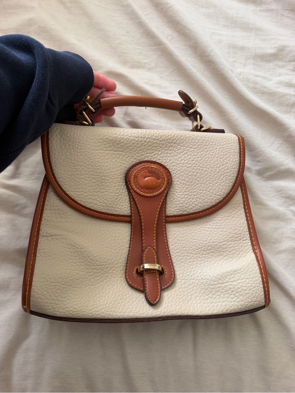 Dooney & Bourke Cream and Tan Leather Top-Handle Satchel